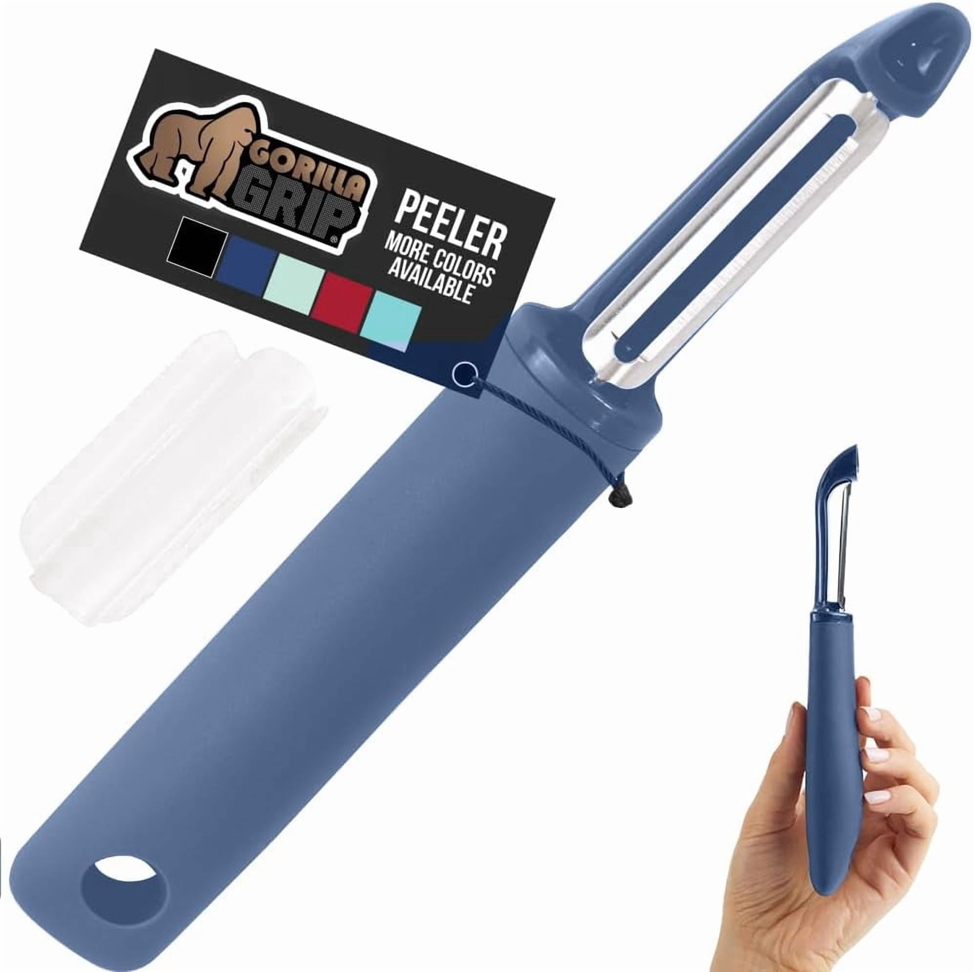 JJEAN-® Patented BPA-Free Vegetable Peeler, Extra Sharp Swivel Stainless Steel Blades with Guard, Comfortable Soft Handle, Easily Peel Carrots or Fruit, Potato Eye Remover, Dishwasher Safe, Blue