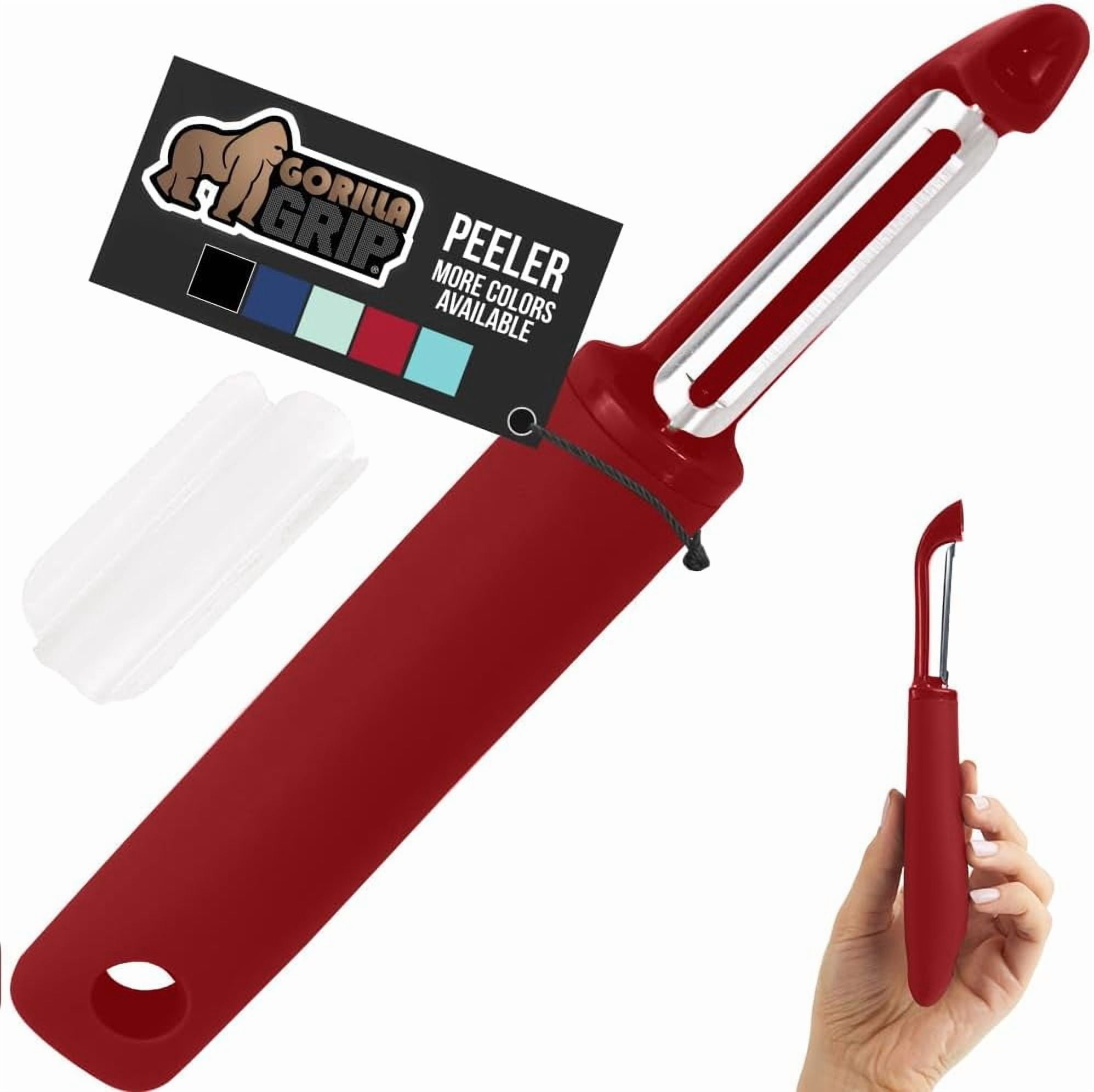 JJEAN-® Patented BPA-Free Vegetable Peeler, Extra Sharp Swivel Stainless Steel Blades with Guard, Comfortable Soft Handle, Easily Peel Carrots or Fruit, Potato Eye Remover, Dishwasher Safe, Red
