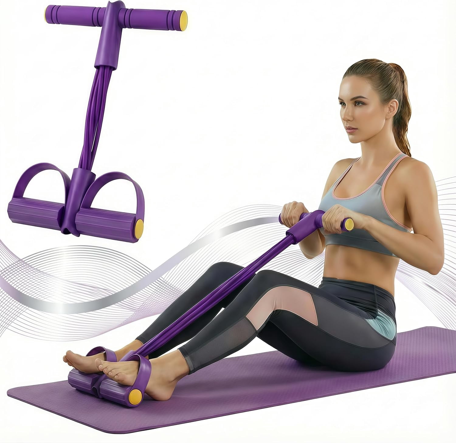 JJEAN-Pedal Resistance Band with Handle, 6-Tube Foot Pedal & Ankle Puller Exercise Band for Full Body Workout, Multifunction Home Gym Equipment for Arms, Legs, Abdomen, Waist Training