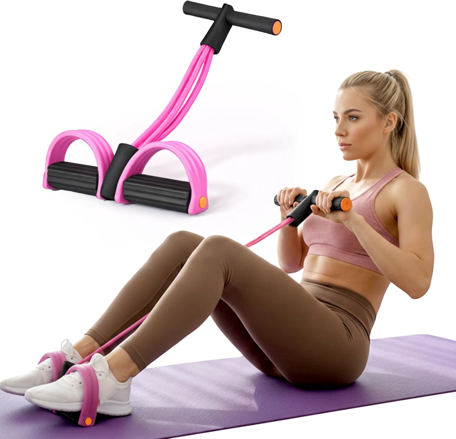 JJEAN-Pedal Resistance Band with Handle, 6 Tube Multifunction Foot Pedal Resistance Band, Arm & Waist Training Tummy Trimmer Ab Workout Equipment for Home Gym Men Women