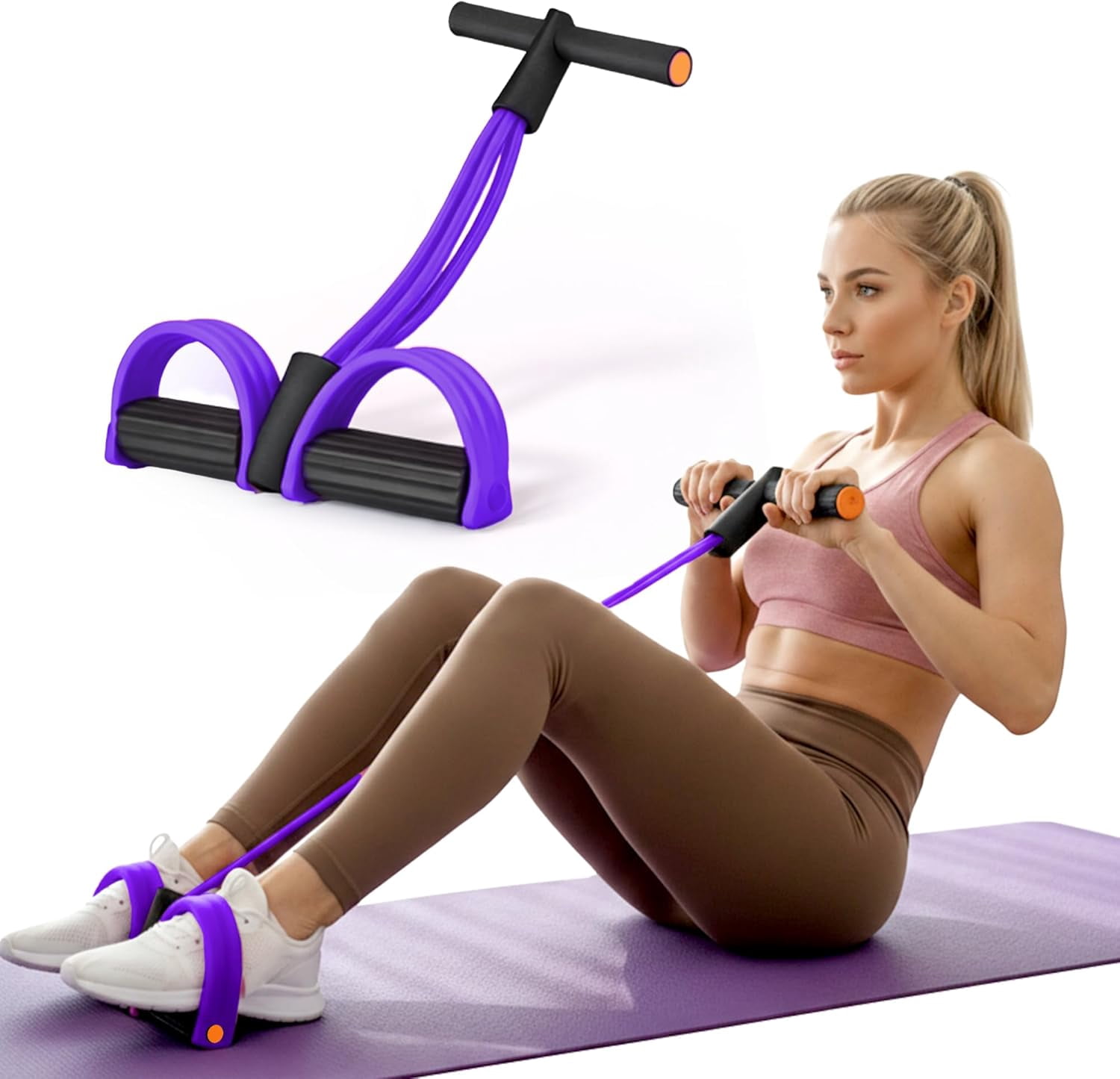 JJEAN-Pedal Resistance Band with Handle, 6 Tube Multifunction Foot Pedal Resistance Band, Arm & Waist Training Tummy Trimmer Ab Workout Equipment for Home Gym Men Women