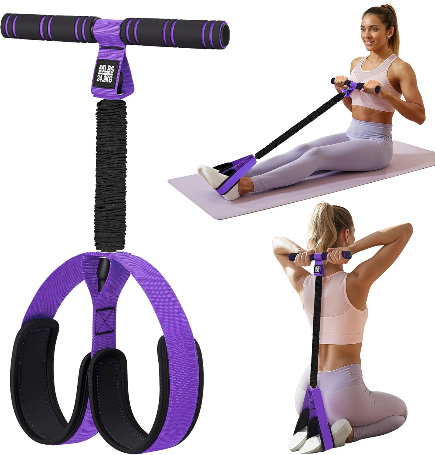JJEAN-Pedal Resistance Band with Handle | Upgraded 55LBS Exercise Resistance Bands for Core, Abs, Legs, Glutes, Arms, Strength, Physical Therapy, Pilates, Sit Up Workout Equipment for Women Home Gym