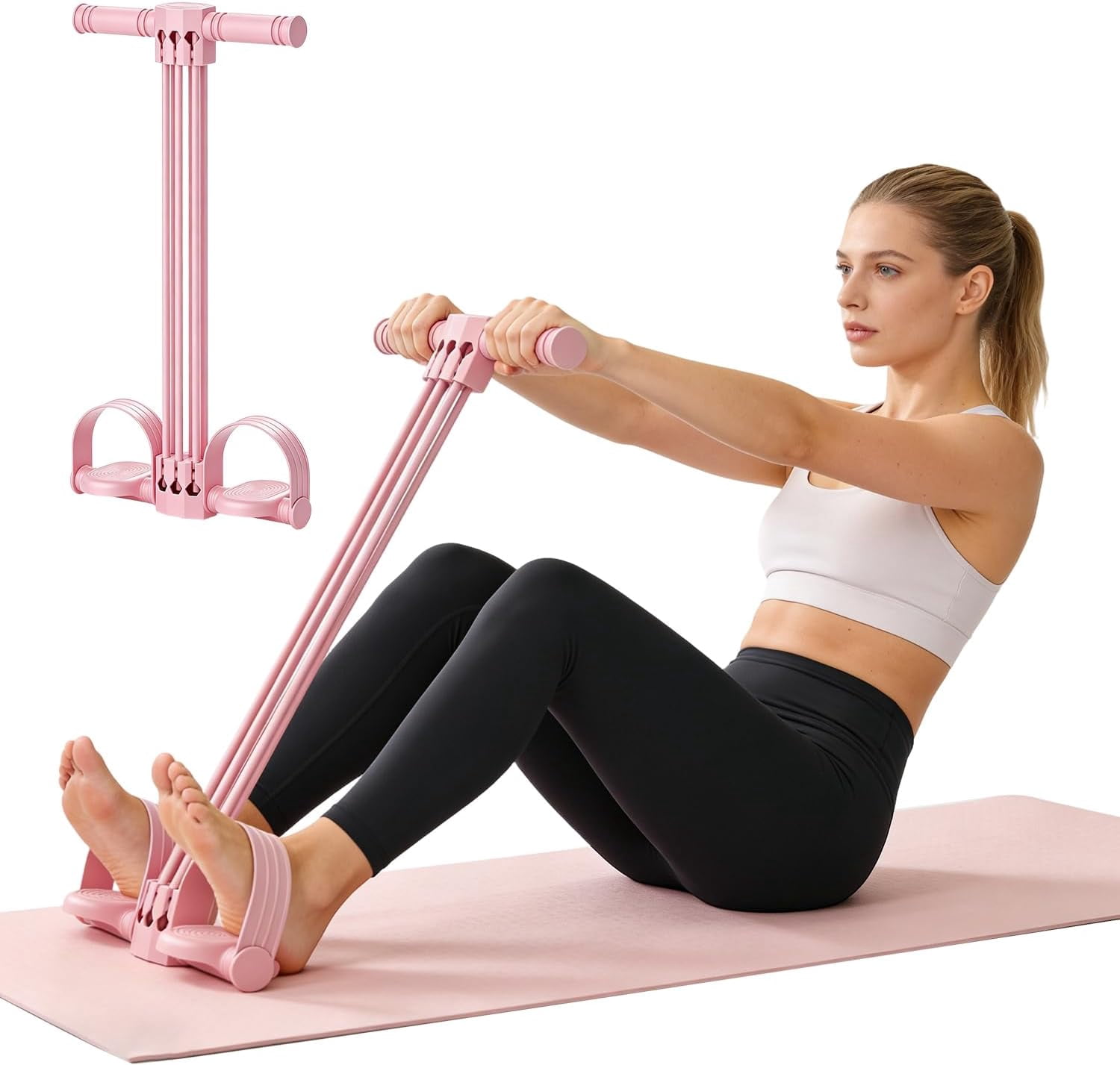 JJEAN-Pedal Resistance Bands with Handles,6-Tube Elastic Yoga Foot Pedal Resistance Band, Natural Rubber Tension Rope, Fitness Shaping Yoga for Abdominal, Leg, Arm and Back Slimming Trainingce