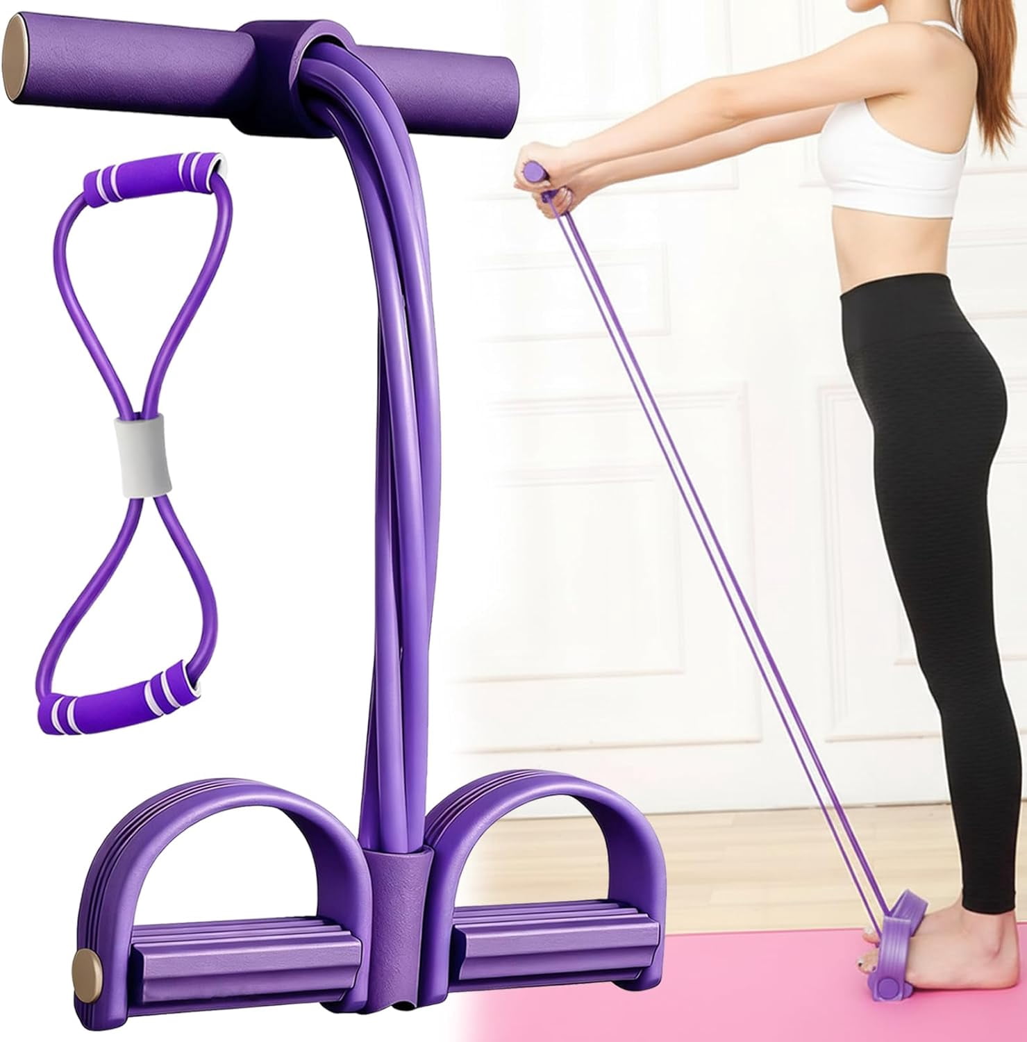 JJEAN-Pedal Resistance Bands with Handles,6 Tube Pedal Ankle Puller,Multifunction Fitness Bands with Figure 8 Resistance Band for Strength Training,Waist,Arm, Leg Slimming, Home Gym Exercise Equipmen