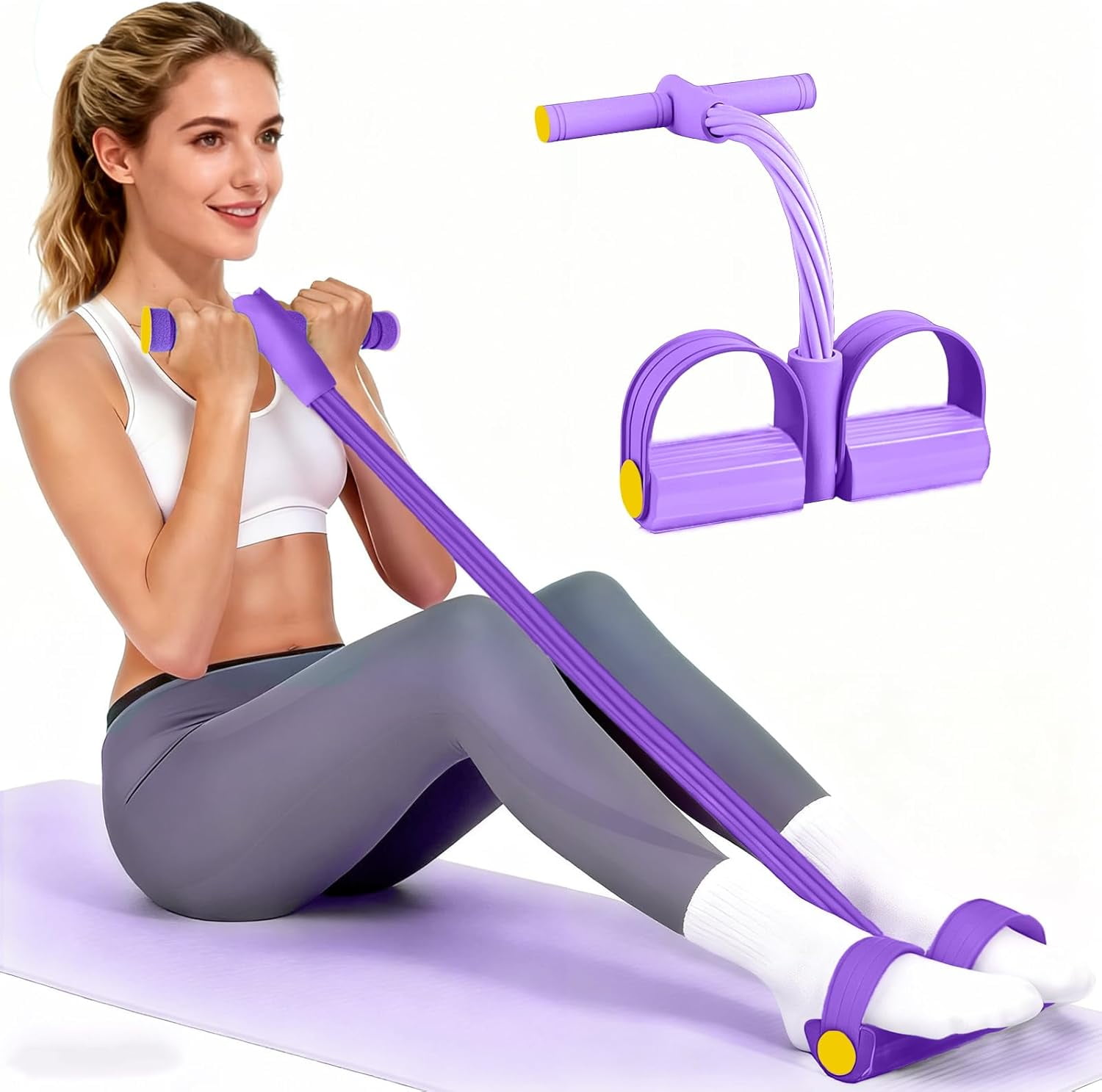 JJEAN-Pedal Resistance Bands with Handles, Durable 6-Tubes Multifunction Pedal Resistance Band, Natural Rubber Foot Pedal Resistance Bands, Fitness Resistance Bands for Abdomen, Waist, Arm, Leg