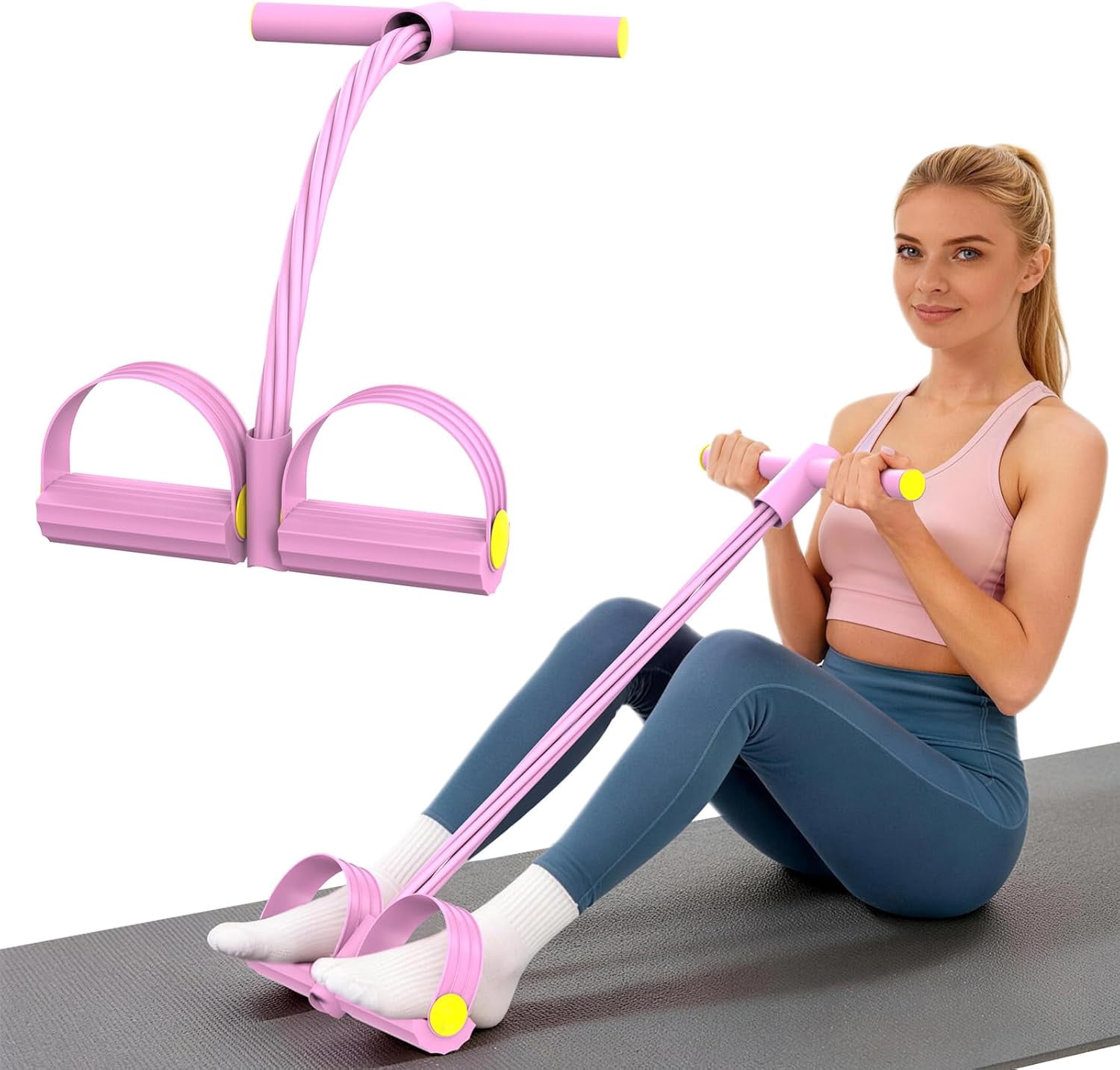 JJEAN-Pedal Resistance Bands with Handles - Multifunction 6-Tubes Foot Pedal Resistance Band, Yoga Elastic Pull Rope Fitness Tension Rope for Home Gym Abdomen, Waist, Arm, Leg Exercise