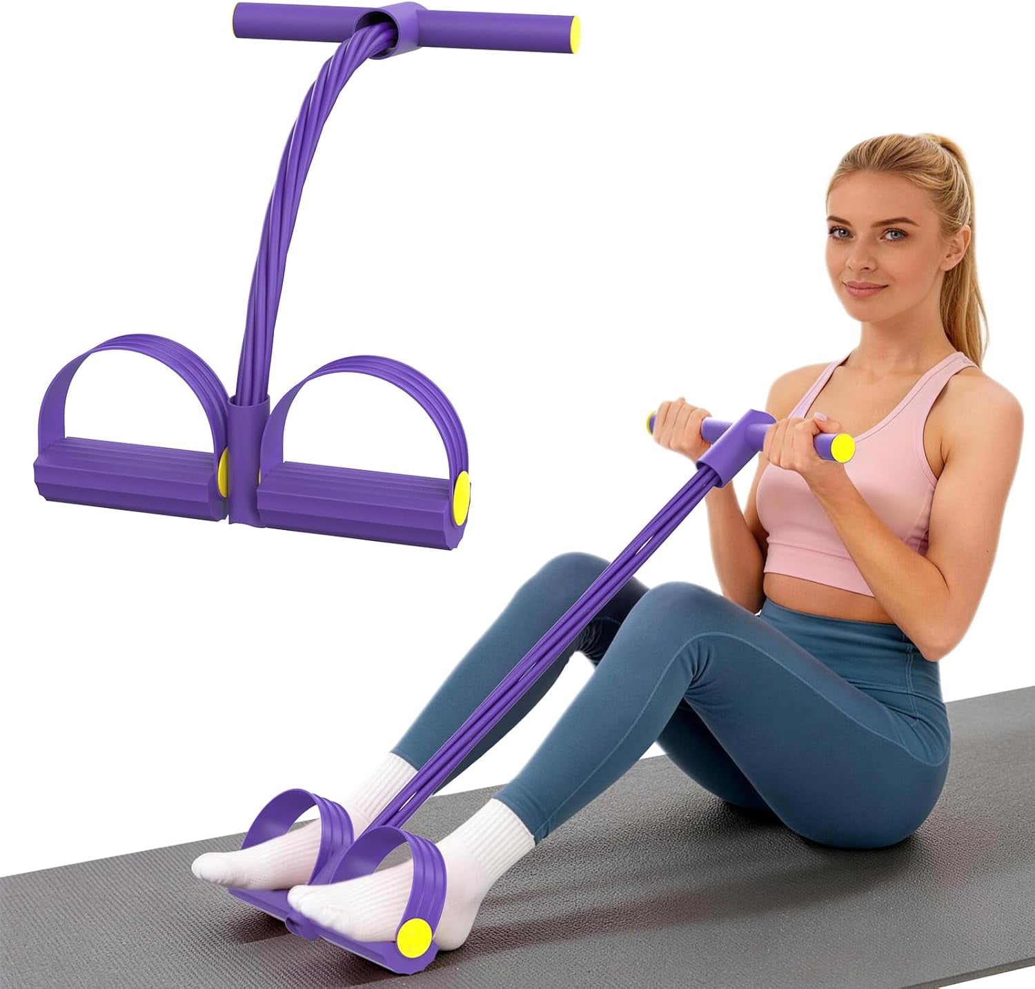 JJEAN-Pedal Resistance Bands with Handles - Multifunction 6-Tubes Foot Pedal Resistance Band, Yoga Elastic Pull Rope Fitness Tension Rope for Home Gym Abdomen, Waist, Arm, Leg Exercise