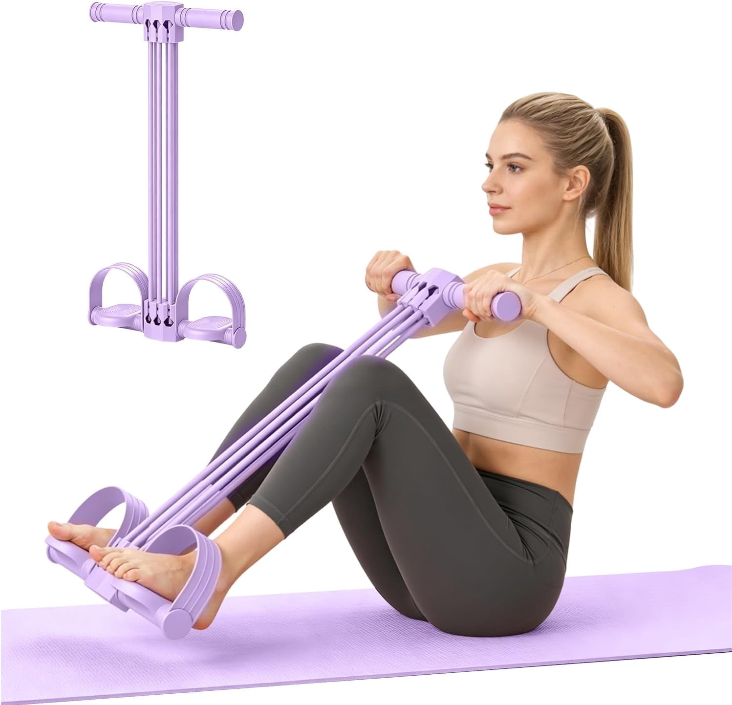 JJEAN-Pedal Resistance Bands with Handles, Upgrade 6-Tube Natural Rubber Foot Pedal Resistance Band for Multifunction Stretching Workout, Abdomen Waist Arms Legs Training