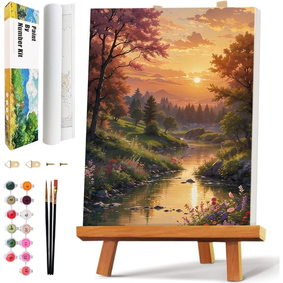 JJEAN-Piant by Numbers Kit for Adults, Landscape Rolled Canvas Paint by Numbers for Beginners, DIY Acrylic Painting by Number Kit for Home Decor Gift - 12 x 16