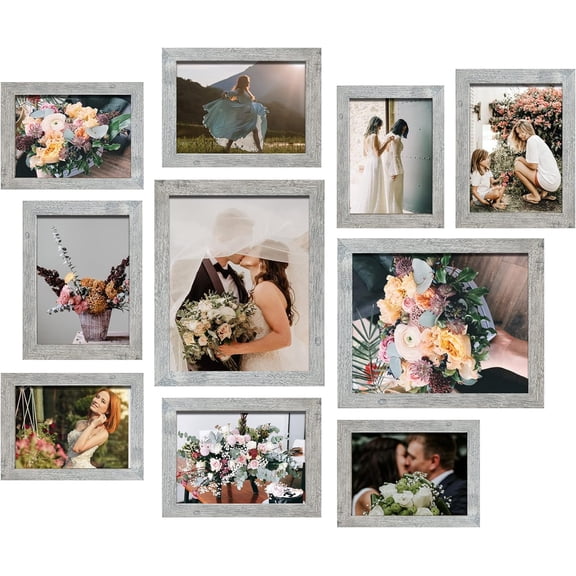 JJEAN-Picture Frame Set 10-Pack, Gallery Wall Frame Collage with 8x10 5x7 4x6 Frames in Grey Finishes