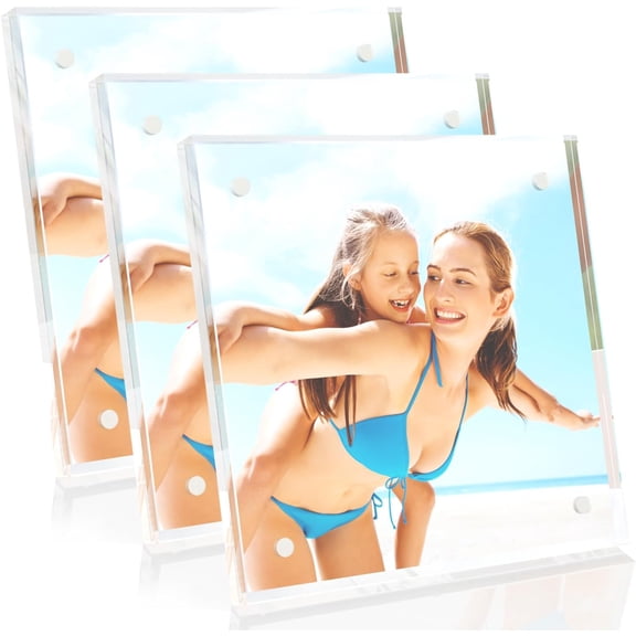 JJEAN-Picture Frames, 3 Pack 4x4 inch Acrylic Picture Frame Clear 4 x 4 Photo Frames Magnetic Picture Frames Ready for Tabletop Display, Effectively Protect Photos from Fading and Yellowing