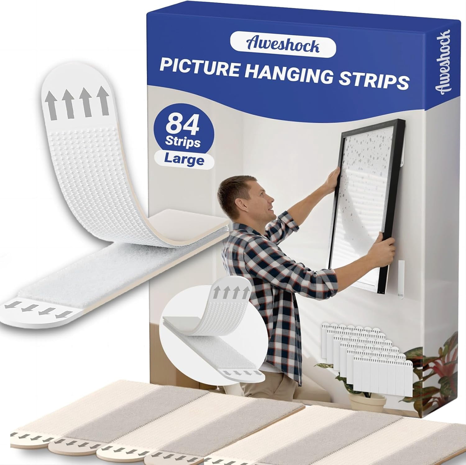 JJEAN-Picture Hanging Strips , Poster Hanging Strips, 42 Pairs(84 Strips) Wall Strips Sticky Tack ,Damage Free Picture Hangers Without Nails Strips with Adhesive