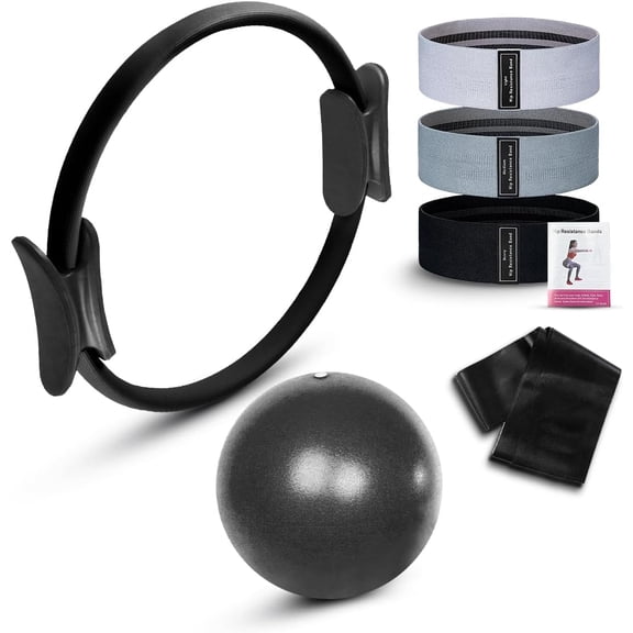 JJEAN-Pilates Kit for Home Workout Pilates Ring Set with Mini Ball, Pilates Ring, Resistance Bands Set & Booty Bands, Essentials Kit for Women Workout Equipment for Home Pilates Workout Kit