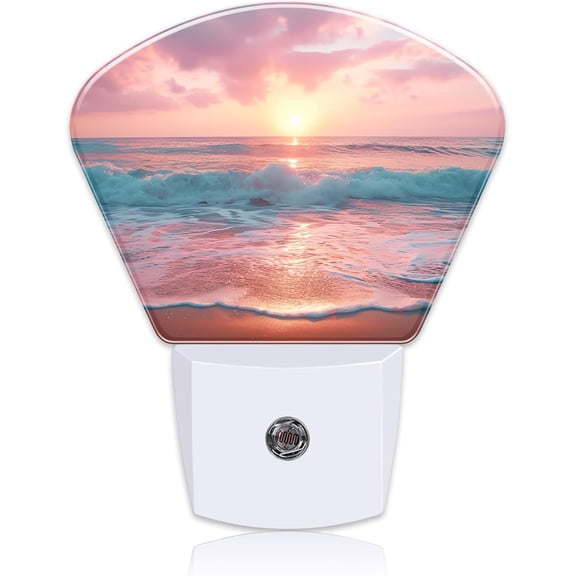 JJEAN-Pink Beach Sunset Night Light Sunrise Beach Nightlight Plug into Wall with Dusk to Dawn Sensor for Kid Girls Boys Women Men Room, Hallway, Kitchen, Bathroom, Stairs Decor