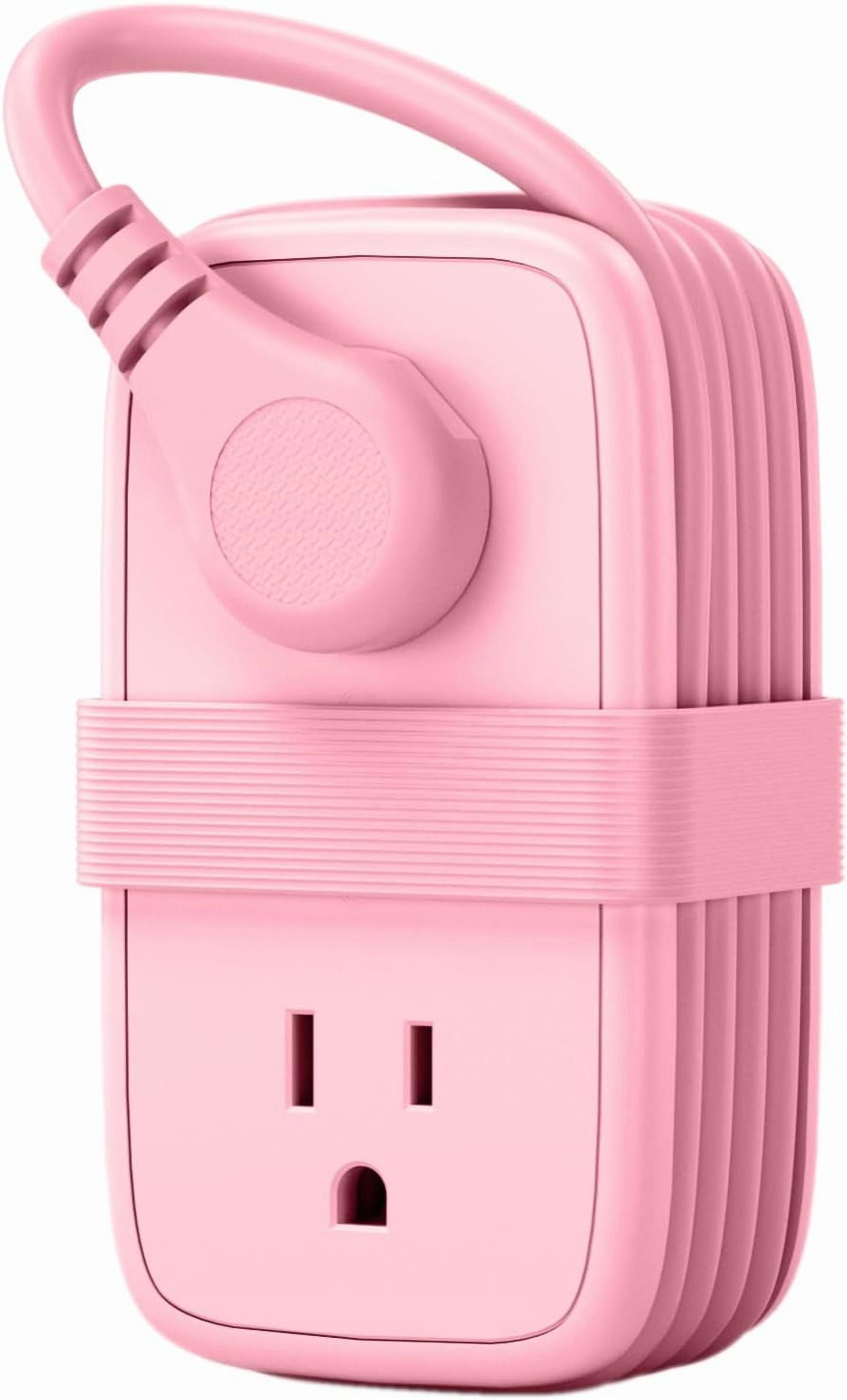 JJEAN-Pink Travel Power Strip,Travel Essentials 4 Outlets 3 USB(1 C) with 4FT Wrapped Extension Cord Flat Plug, Cruise Essentials 2026 for Hotel Travel Cruise Essentials