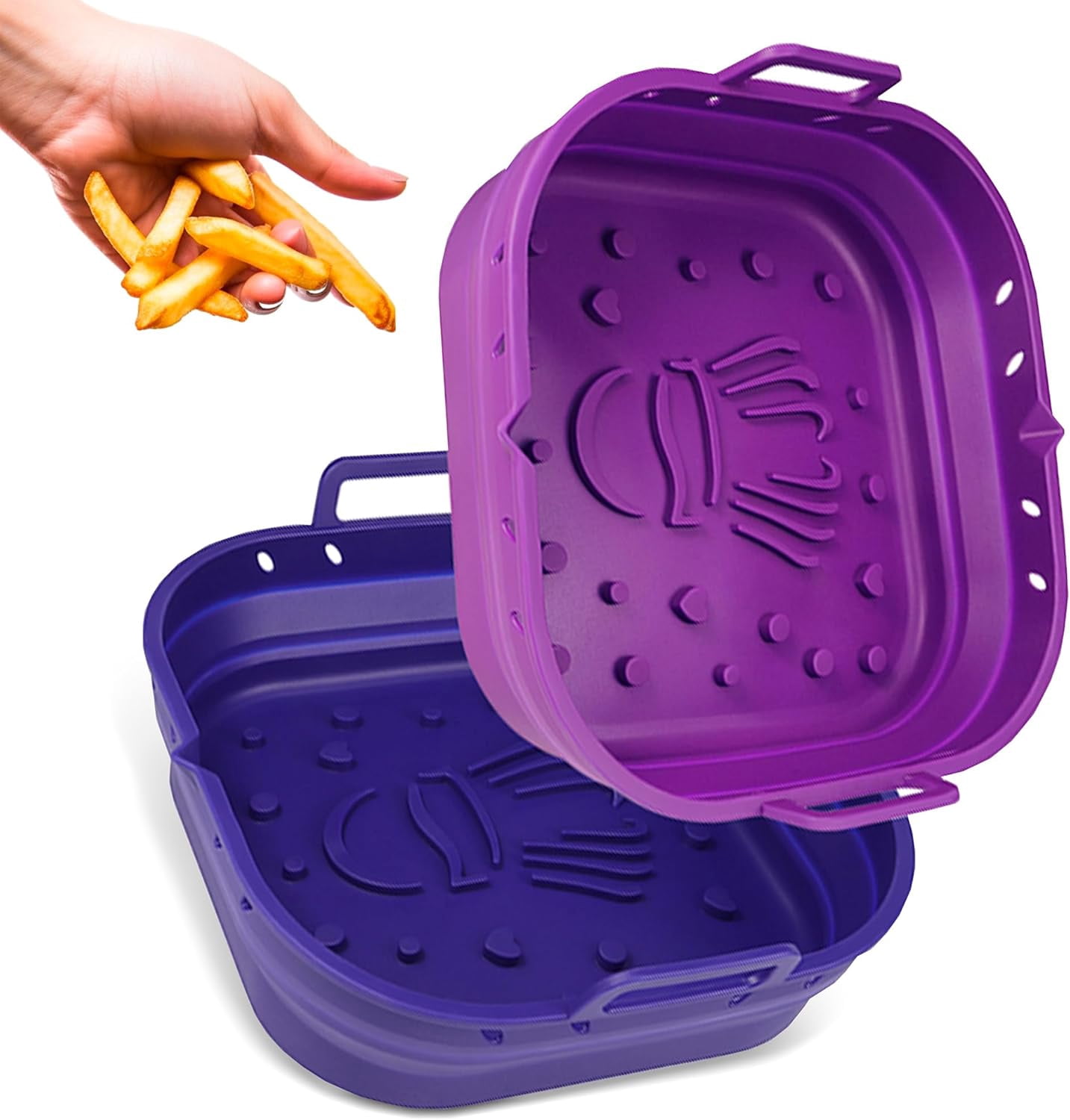 JJEAN-Platinum Silicone Air Fryer Liners Reusable Square-Extra Strong-Easy to Clean Air Fryer basket for Oven Microwave Accessories - BPA Free - Food Safe Pot for 5.8QT to 8 QT - 9 Inch