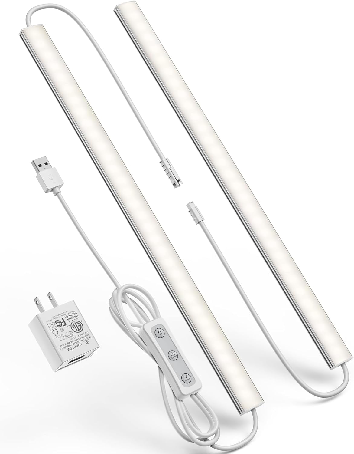 JJEAN-Plug-in Under Cabinet Lighting, Dimmable Under Counter Lights for Kitchen, 2pcs 12 Inch, Natural White 4500K Linkable Wired Closet Light, Indoor USB Led Lights Bar for Desk,Sink,Workbench