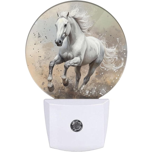 JJEAN-Plug-in White Horse Night Light Running Horse Night Lights Plug into Wall with Auto on/Off Sensor, 0.5W LED Nightlight for Bedroom Bathroom Kitchen Hallway