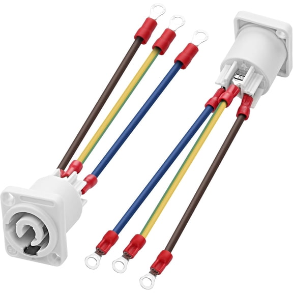 JJEAN-PowerCon Female Panel Mount to O Ring Terminal Battery Cable - 250V 20A 16AWG AC Power Plug 3 Pin PowerCon Extension Cable for LED Screen Stage Light - 2PCS