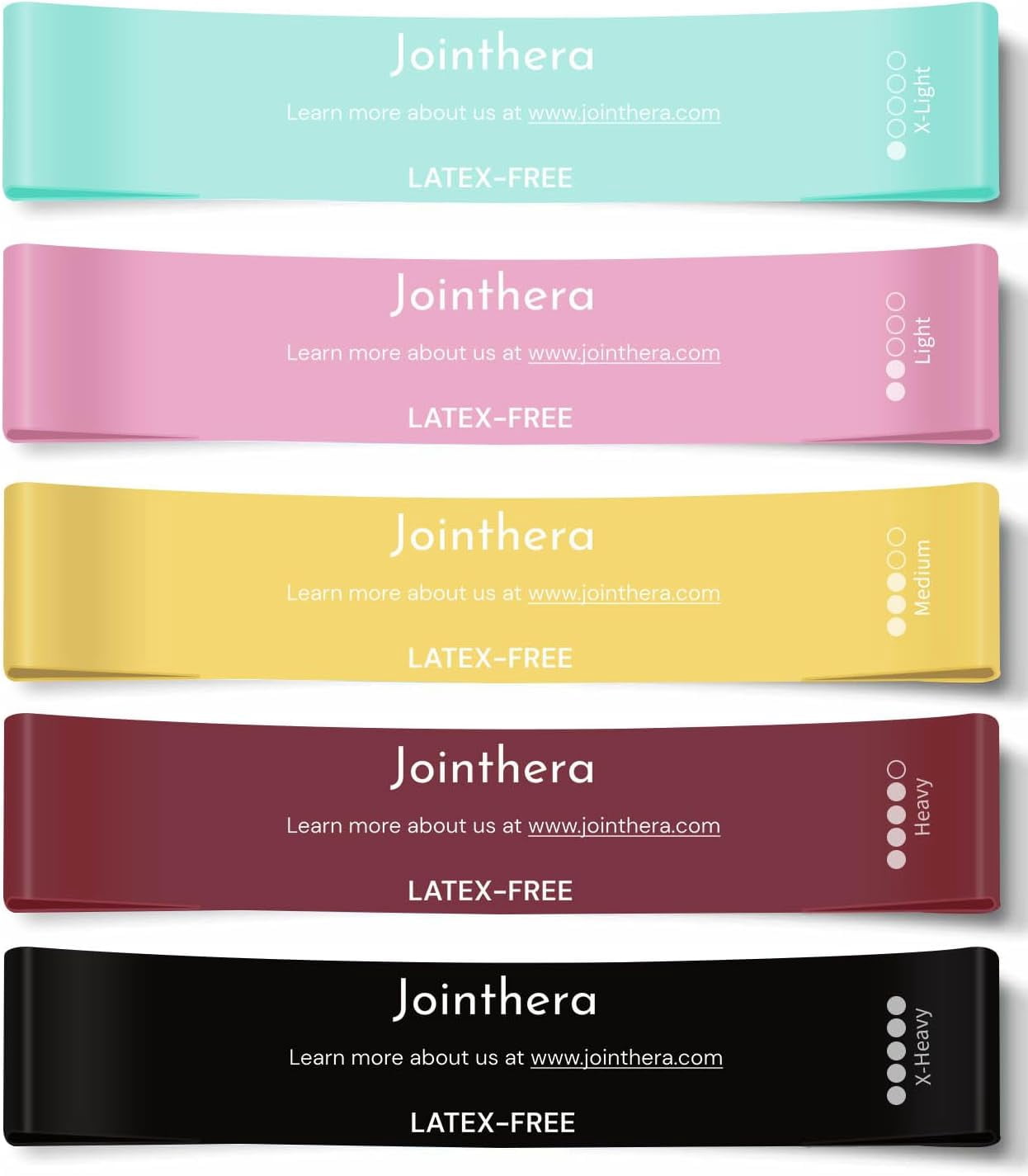 JJEAN-Premium Latex Free Resistance Bands for Working Out - Set of 5 + Carrying Bag | Non Latex Mini Loop Workout Bands Resistance for Women and Men | Physical Therapy, Legs Exercise and Pilates