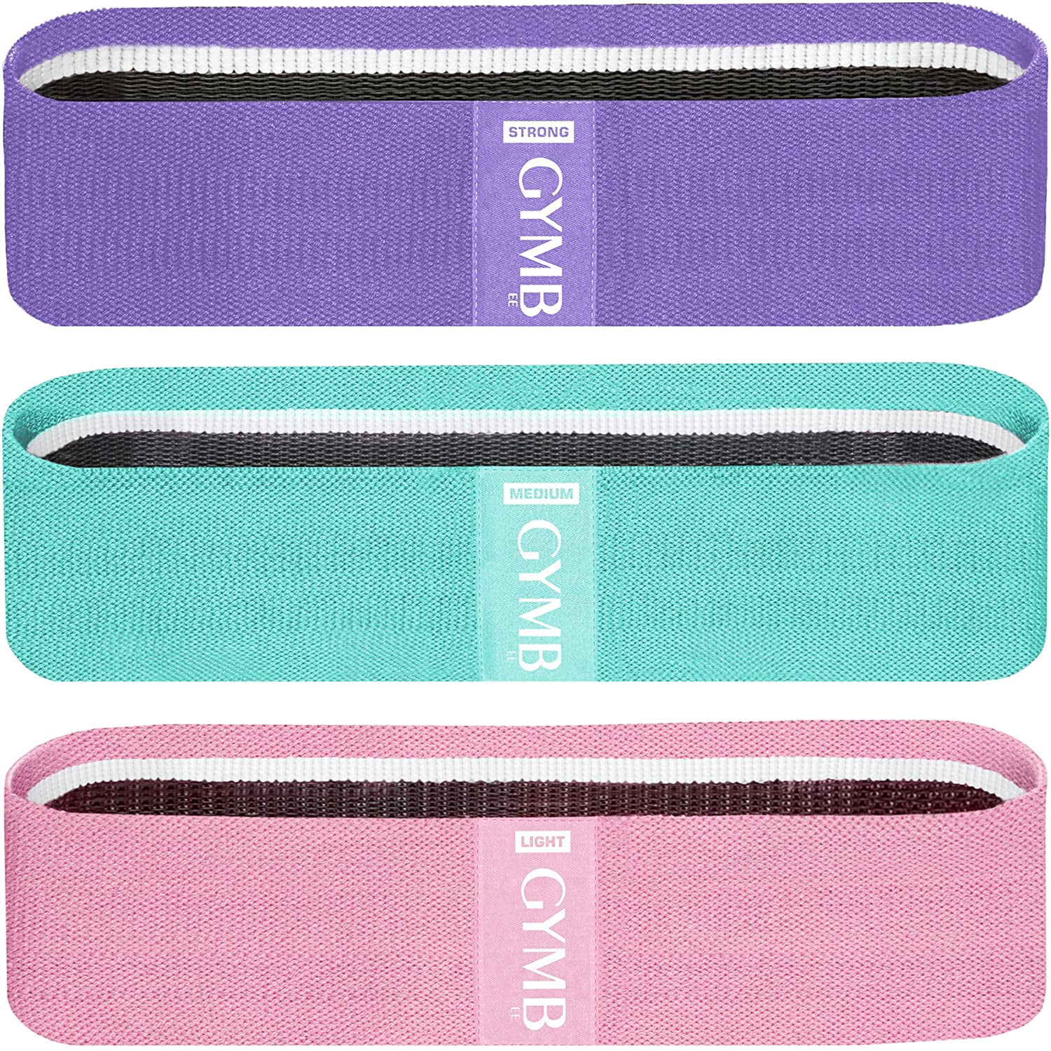 JJEAN-Premium Resistance Bands for Working Out - Exercise Bands to Workout Glutes, Thighs & Legs - No Slip Cloth Booty Bands for Gym & Home Fitness, Yoga, Strength & Pilates for Men/Women - 3 Levels
