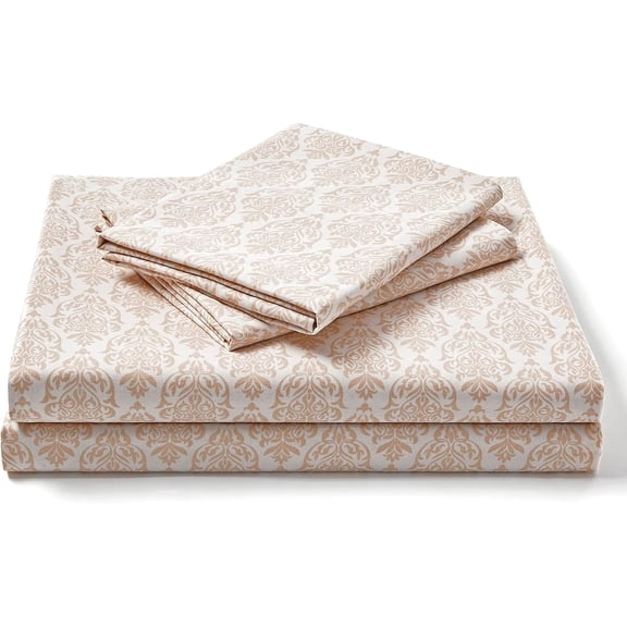 JJEAN-Printed Bed Sheets - Ultra Soft Queen Sheet Set - Brushed Microfiber Damask Sheets - Deep Pockets up to 16" - Easy Care - Hotel Luxury 4 Piece Pattern Printed Sheets Queen, Adana
