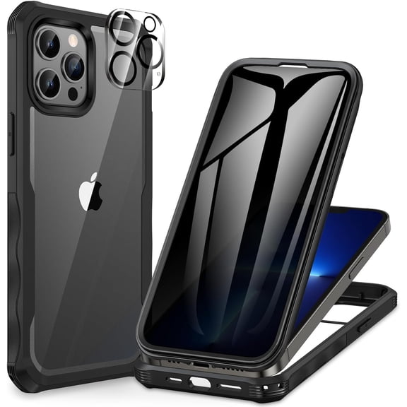 JJEAN-Privacy for iPhone 13 Pro Max Case, Full Body Phone Case with Built-in 9H Tempered Glass Privacy Screen Protector and Camera Lens Protector, Anti Peep Shockproof Bumper Clear Cover - Black