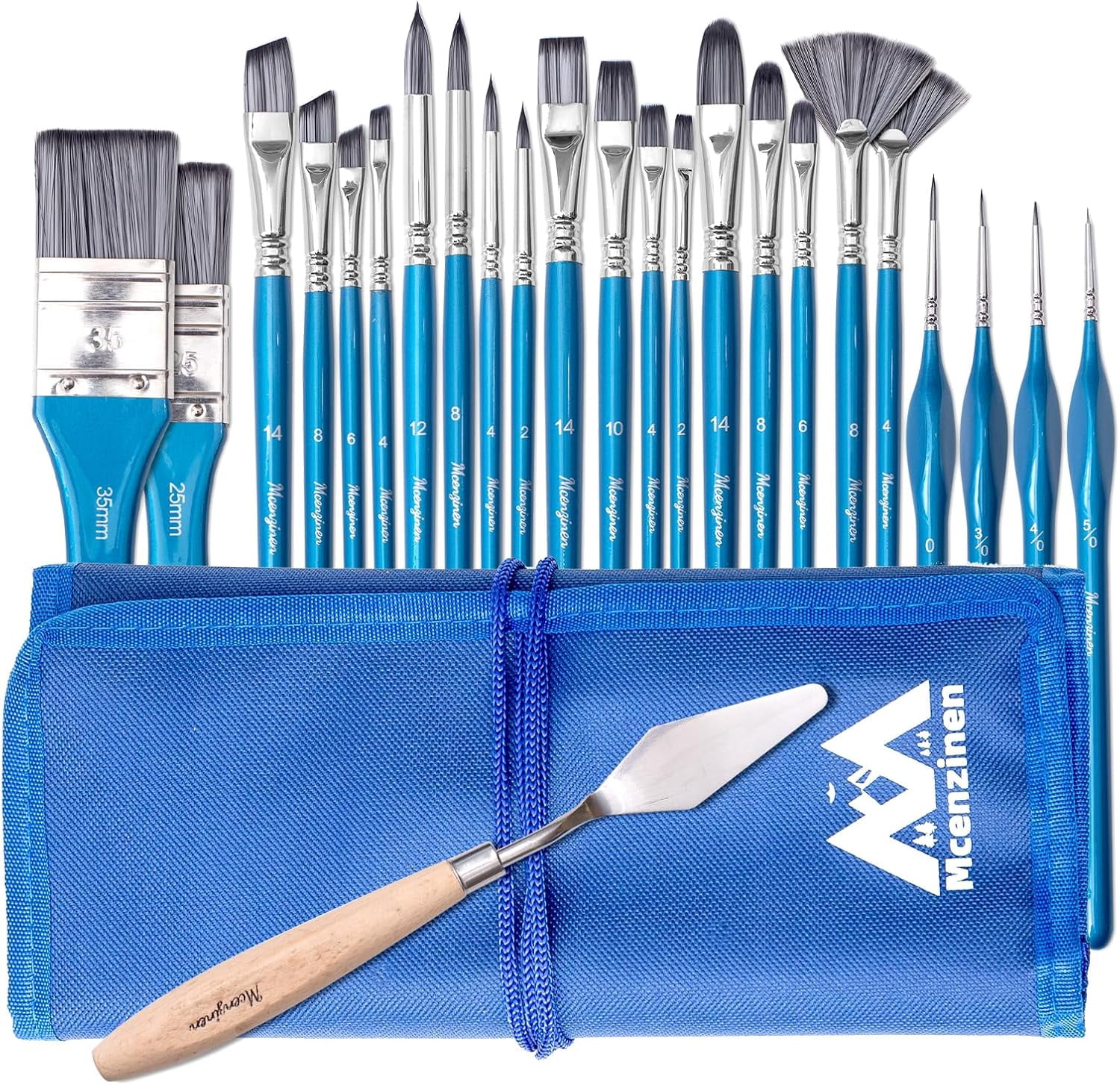 JJEAN-Professional Paint Brush Set 24 Pieces - Artist Oil Watercolor Acrylic Brushes with Birch Wood Handles & Palette Knife for Digital Art Face Painting