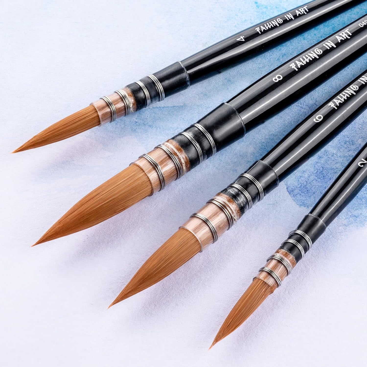 JJEAN-Professional Paint Brush Set, 4Pcs Round Pointed Paintbrush Set, Wooden Handle Nylon Hair Artist Brushes for Watercolor Painting and Fine Art(#2#4#6#8)