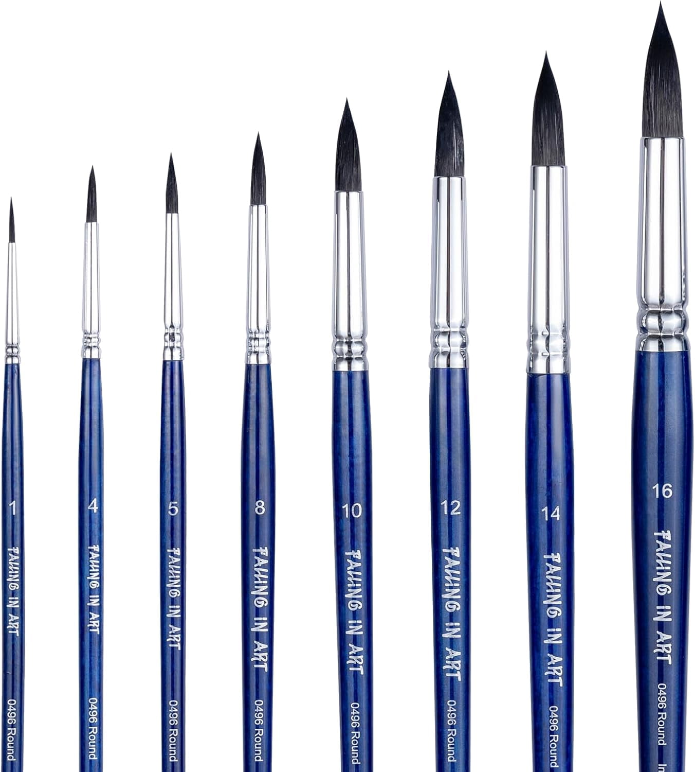 JJEAN-Professional Paint Brush Set, 8Pcs Round Pointed Paintbrush Set, Wooden Handle Hair Artist Brushes for Watercolor Painting(Blue Handle)