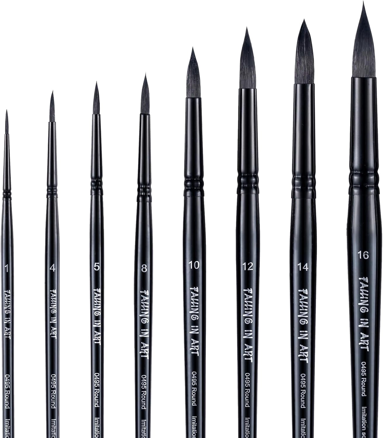 JJEAN-Professional Paint Brush Set, Round Pointed Paintbrush Set, Wooden Handle Squirrel Hair Artist Brushes for Watercolor Painting(Black Handle) 8 Pcs