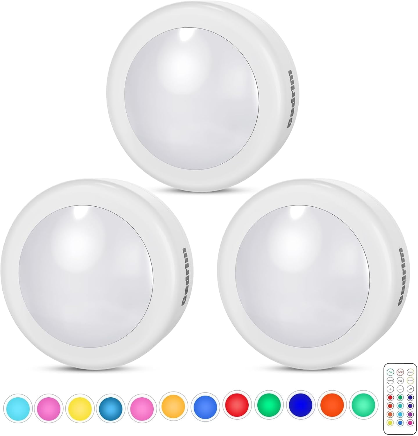 JJEAN-Puck Lights, 13 Colors Changeable LED Puck Lightings, Battery Powered Dimmable Under Cabinet Lights, Battery Operated Lights with 1 Remote Controls for Kitchen(3 Pack)