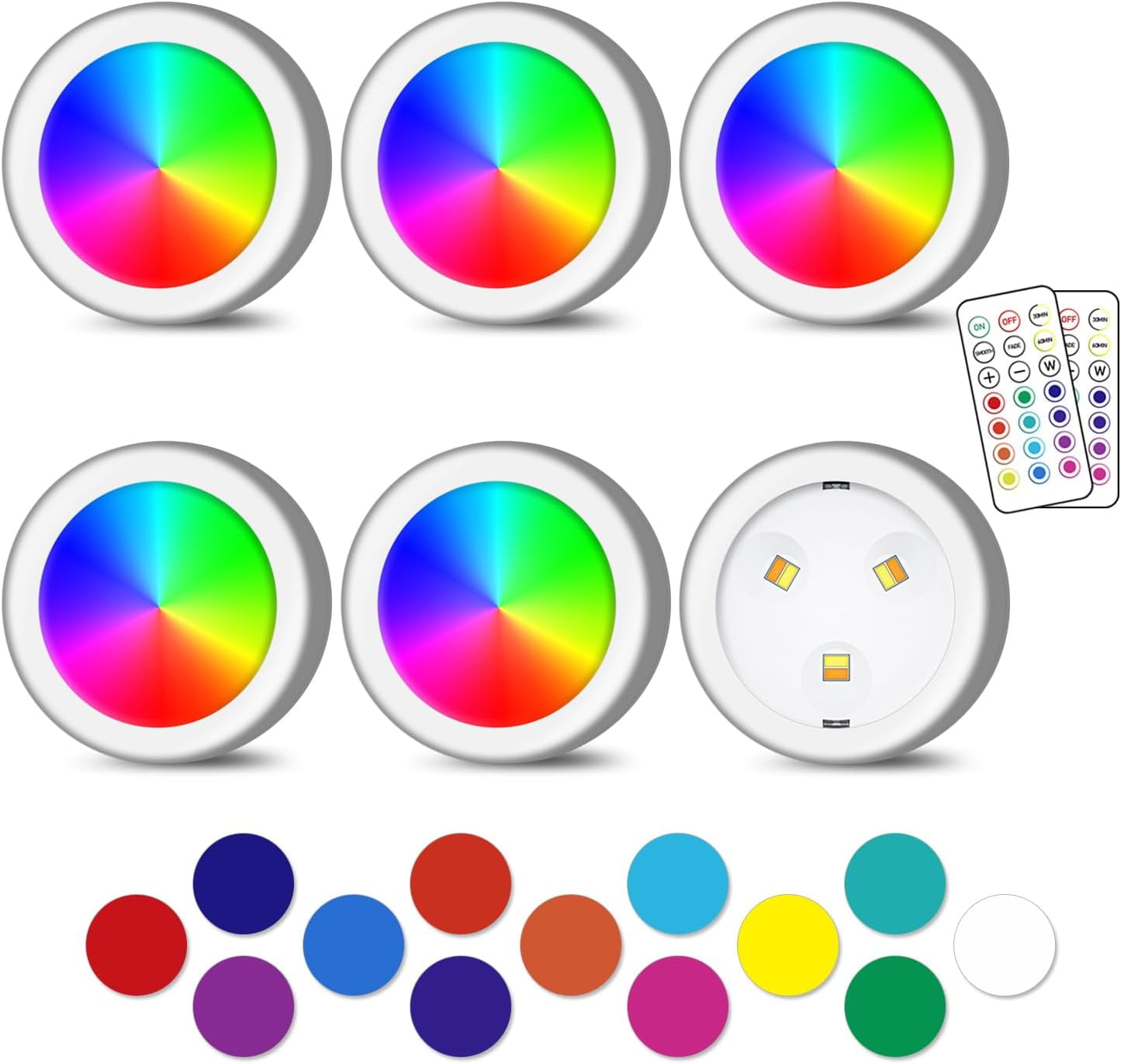 JJEAN-Puck Lights, 13 Colors Changeable LED Puck lightings Battery Powered Dimmable Under Cabinet Lights, Battery Powered Under Counter Lights with Wireless Remote Controls for Kitchen