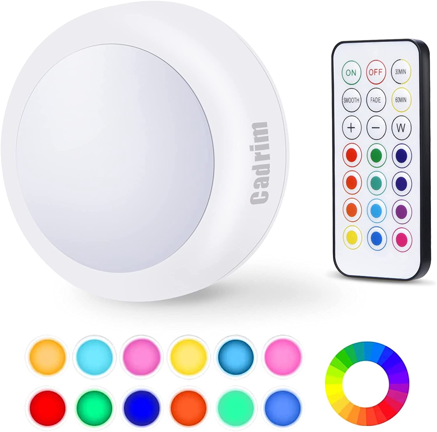 JJEAN-Puck Lights - LED Color Changing, Dimmable Under Cabinet Lights with Wireless Remote Controls for Kitchen (1 Pack)