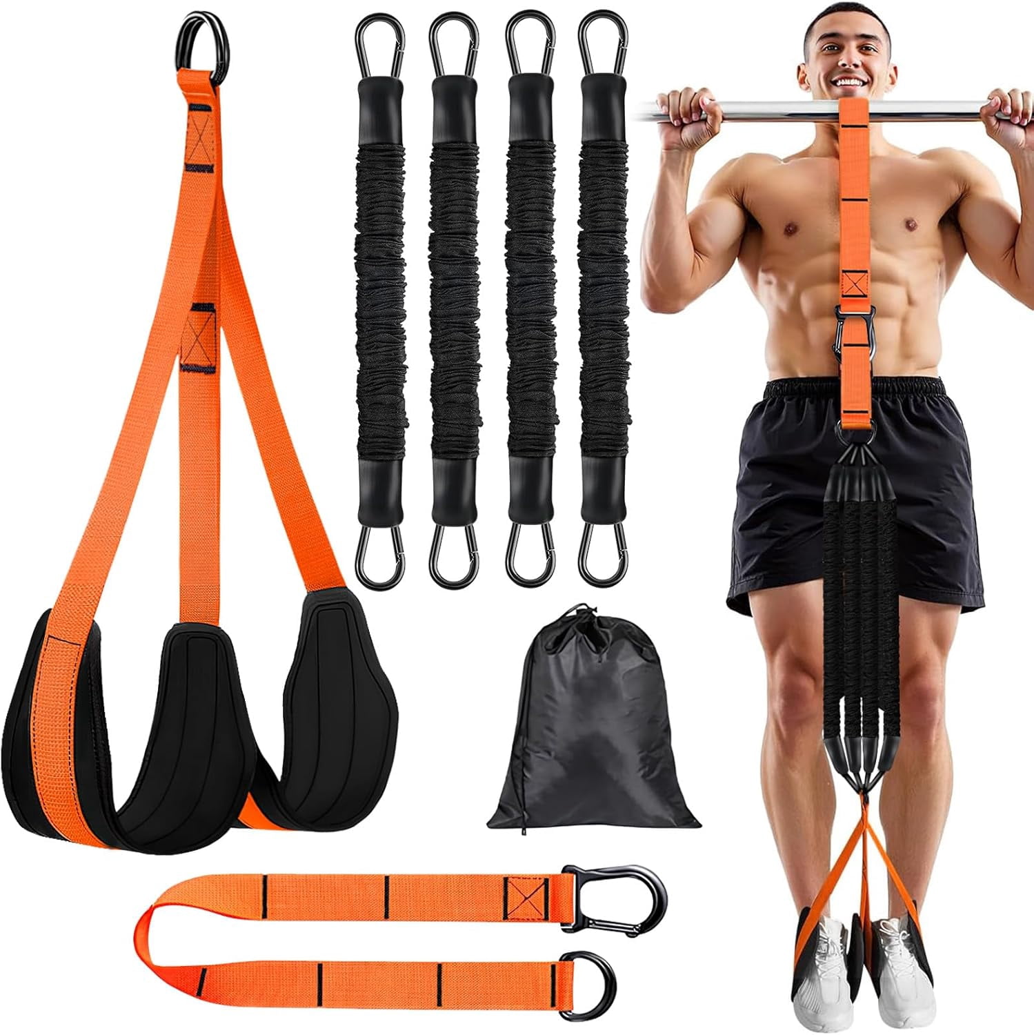 JJEAN-Pull Up Assistance Bands 65-260lbs, 4 Heavy Duty Pull Up Resistance Bands with Fabric Feet/Knee Rest for Pull Up Bar, Body Strength Training, Home Gym Fitness