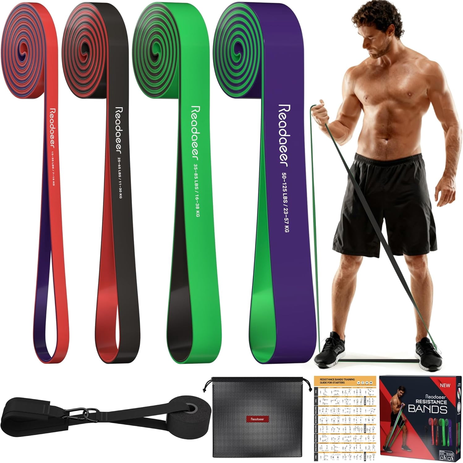 JJEAN-Pull Up Bands, Resistance Bands, Pull Up Assistance Bands Set for Men & Women, Exercise Bands for Working Out, Body Stretching, Physical Therapy, Muscle Training at Home, Gym