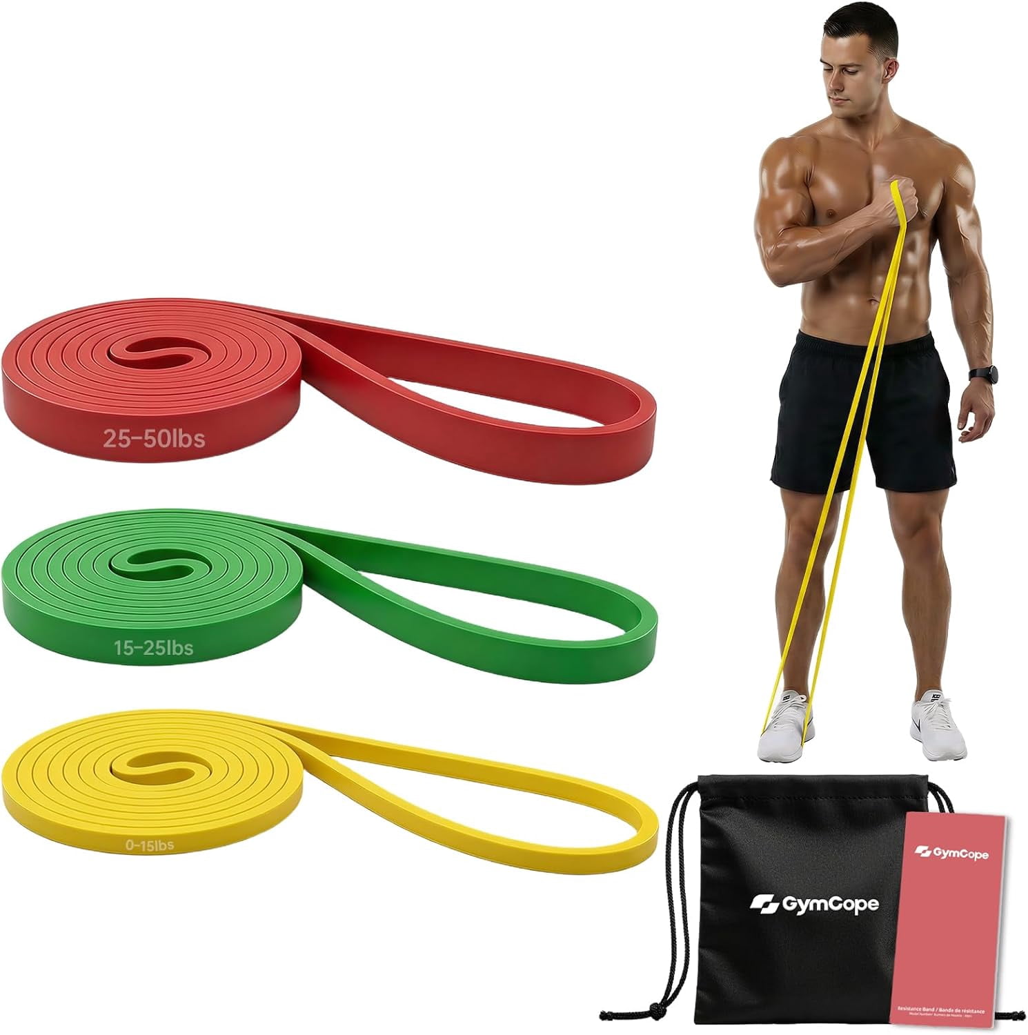 JJEAN-Pull Up Resistance Bands - Assistance Bands Sets of 3/4/5 for Men & Women, Heavy Duty Workout Exercise Bands for Body Stretching, Muscle Training, Instruction and Carry Bag Included