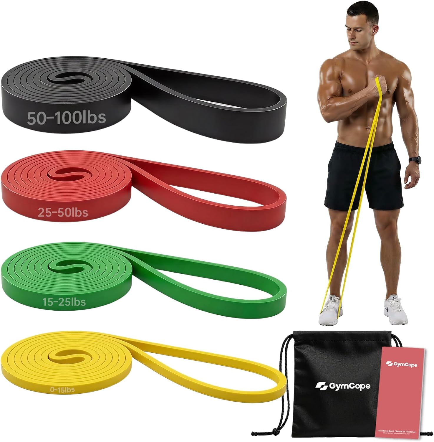 JJEAN-Pull Up Resistance Bands - Assistance Bands Sets of 3/4/5 for Men & Women, Heavy Duty Workout Exercise Bands for Body Stretching, Muscle Training, Instruction and Carry Bag Included