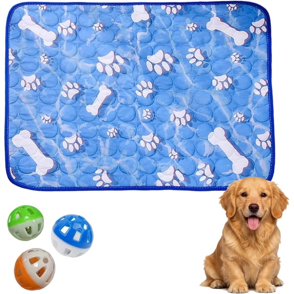 JJEAN-Puppy Pads with Pheromones, Training Pads for Dogs with 3 Random Color Bell Balls, Washable Pee Pads for Dogs, Reusable Puppy Pads with Pheromones, 40 x 30 cm Blue Pet Mat