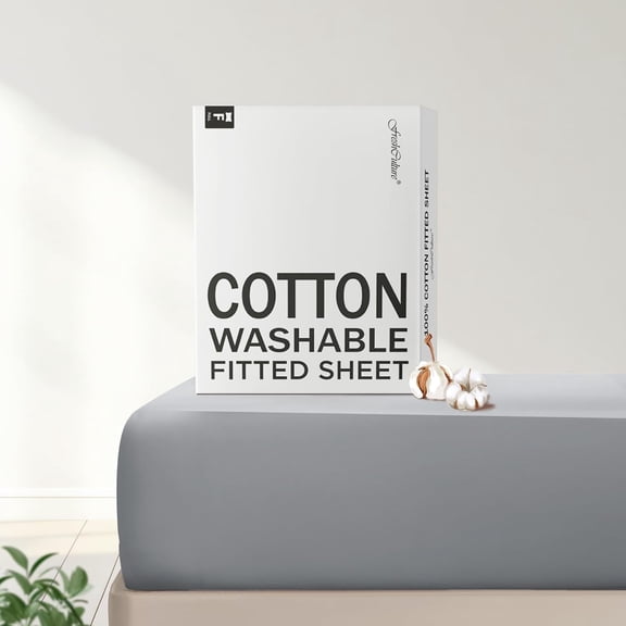 JJEAN-Pure Cotton Fitted Sheets Full Size, 300 Thread Count Percale Sheets for Full Size Bed, Soft & Breathable Cotton Sheets, Luxury Full Size Fitted Sheets Only (Light Grey)