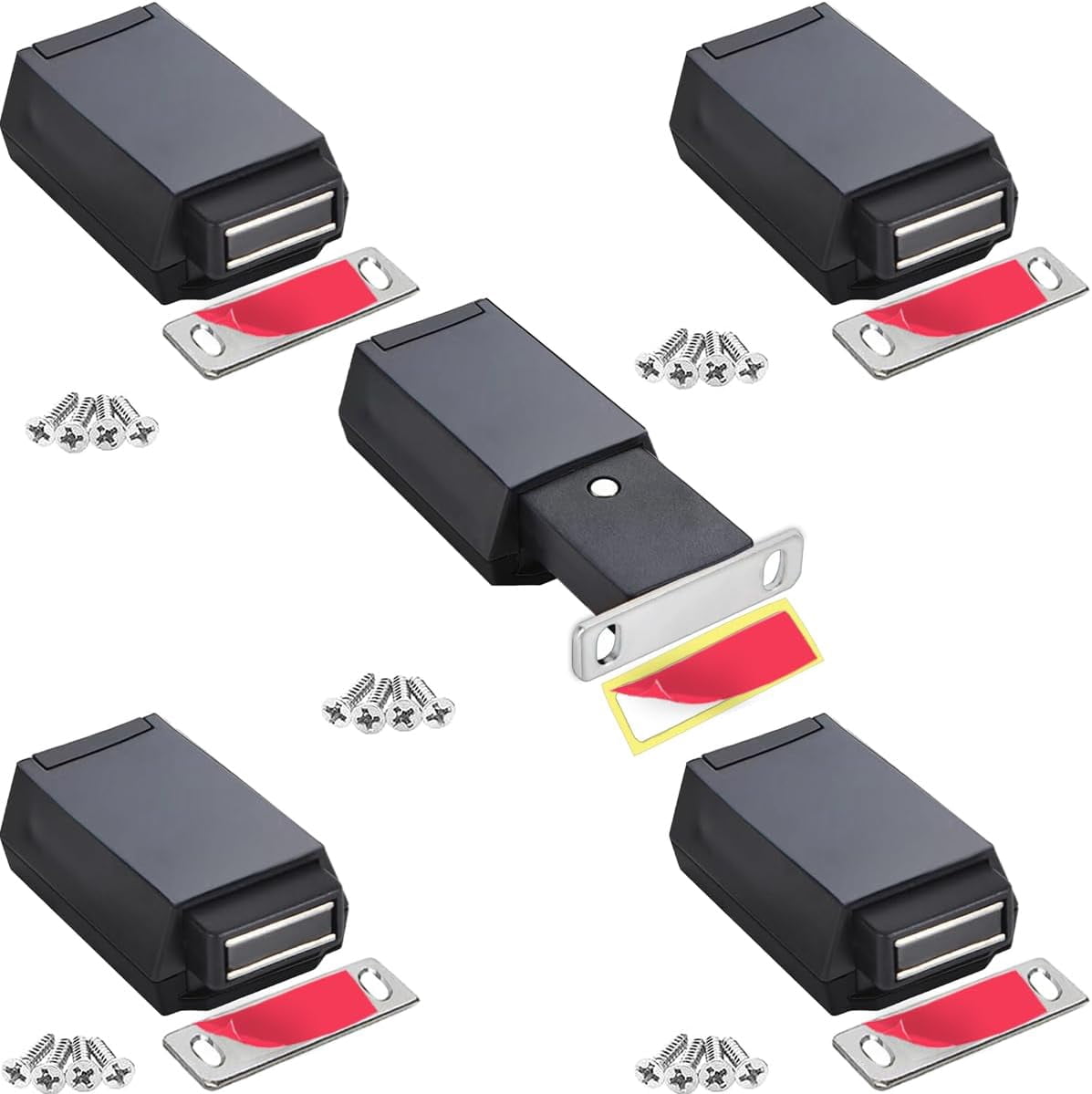 JJEAN-Push to Open Cabinet Hardware 5 Pack Heavy Duty Push Latch & Lock for Hidden Door Touch Latches and Catch Push Release Drawer Pull Tip on RV Closet Close Strong Pop Out, Black