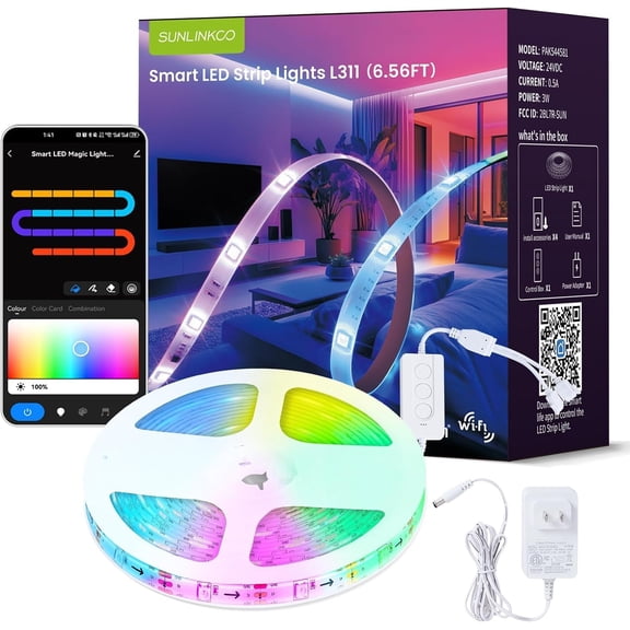 JJEAN-RGB+IC LED Strip Lights, Smart LED Light for Bedroom, Color Changing LED Strips with 44 Scene Modes, Segmented Control, for Bedroom Home TV Wall Dcor, Party, Festival, Gathering