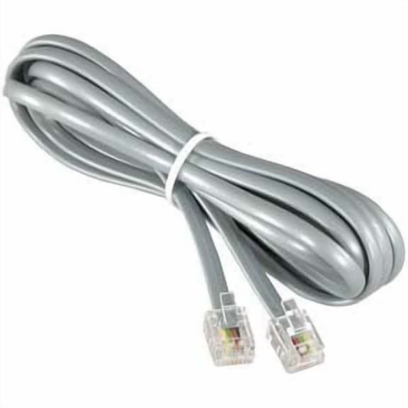 JJEAN-RJ11 Modular Telephone Cord Extension- Straight Wiring, Silver (14FT)