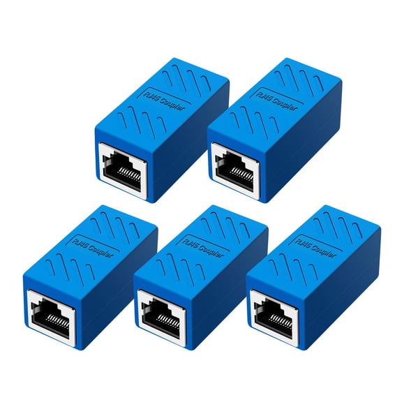 JJEAN-RJ45 Coupler Ethernet Extension Connector, Cat7 Cat6 Cat5e Ethernet Coupler Female to Female(Blue 5 Pack)
