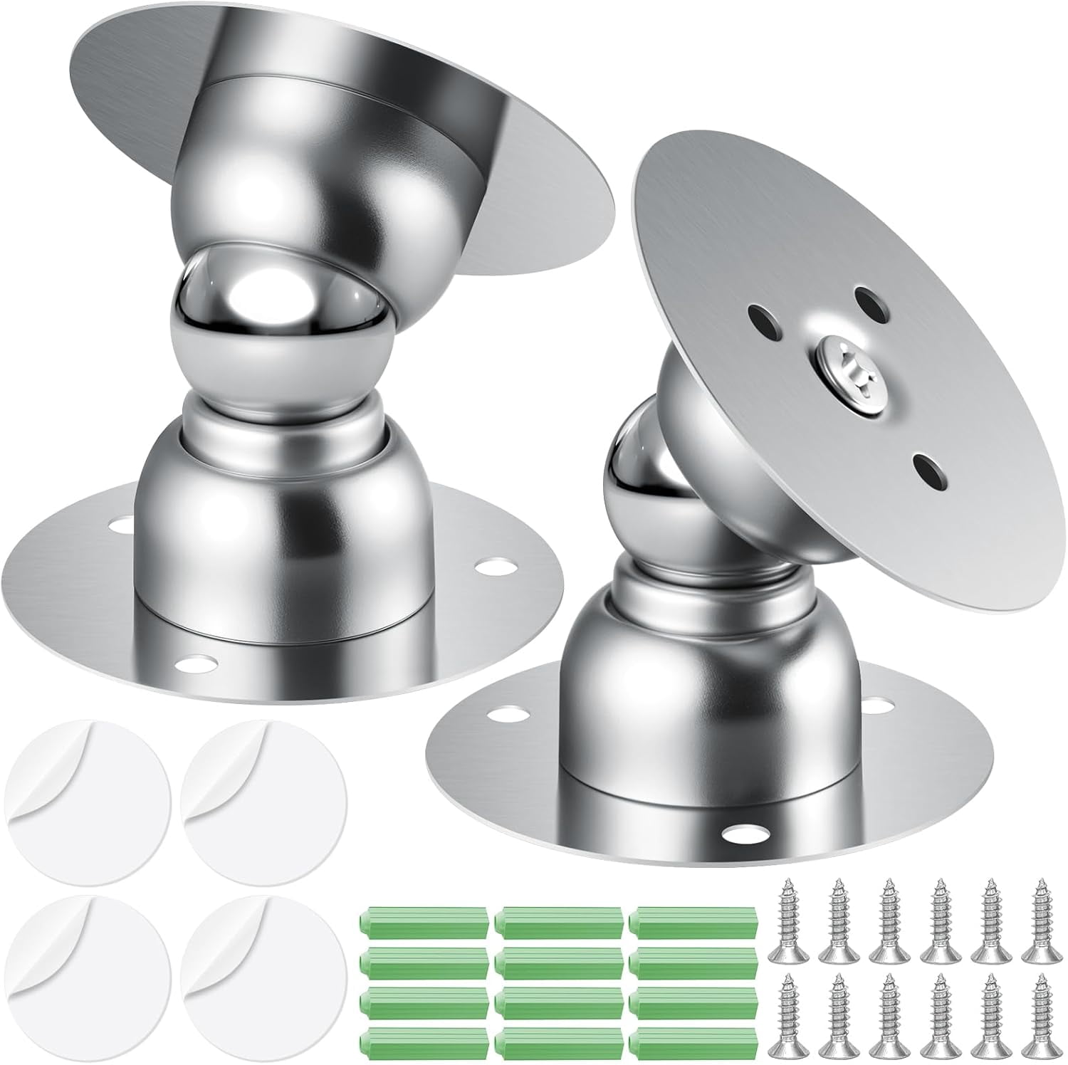 JJEAN-RV Magnetic Door Stop for Door Holding & Stopping, Easy Install Non-Obtrusive Design, Flexible Mounting Options for Older Homes & Uneven Doors, Protects Walls, Suitable for All Rooms (Silver)
