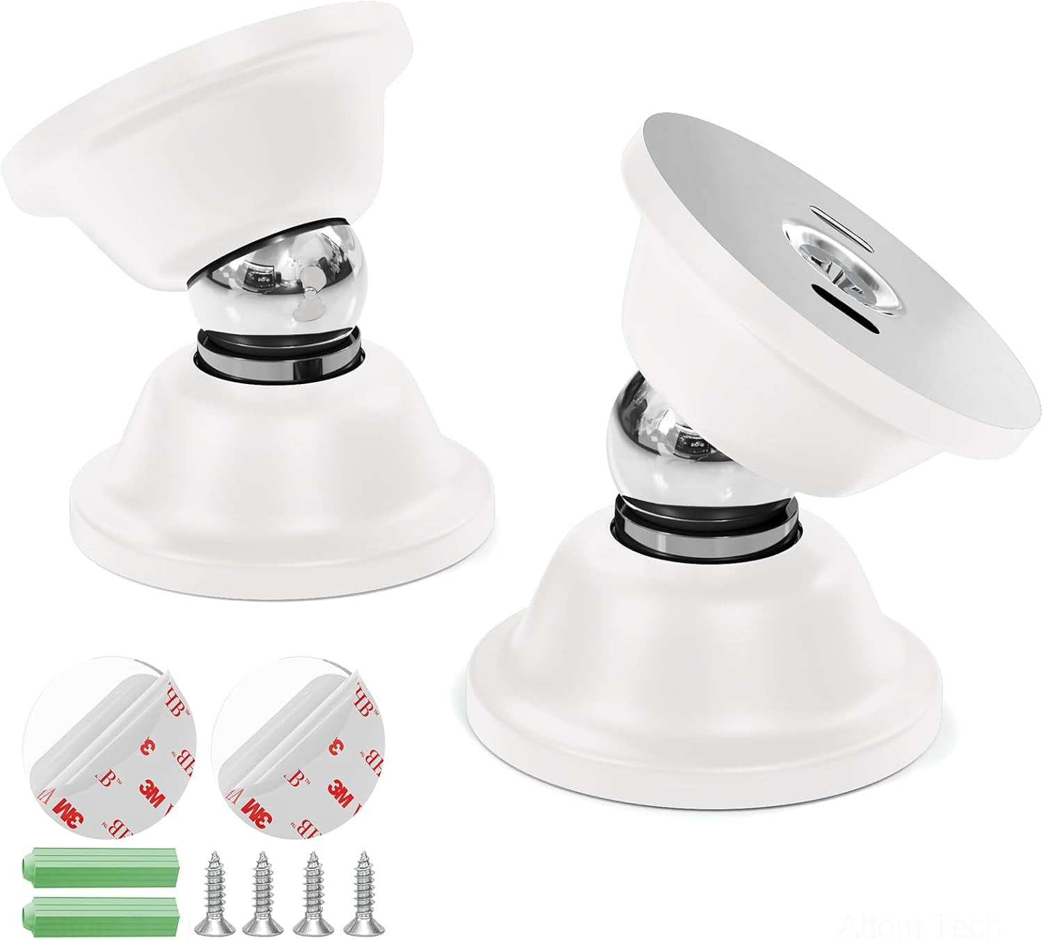 JJEAN-RV White Magnetic Door Stop for Door Holding & Stopping, Easy Install Non-Obtrusive Design, Flexible Mounting Options for RV, Older Homes & Uneven Doors, Protects Walls(2PCS)