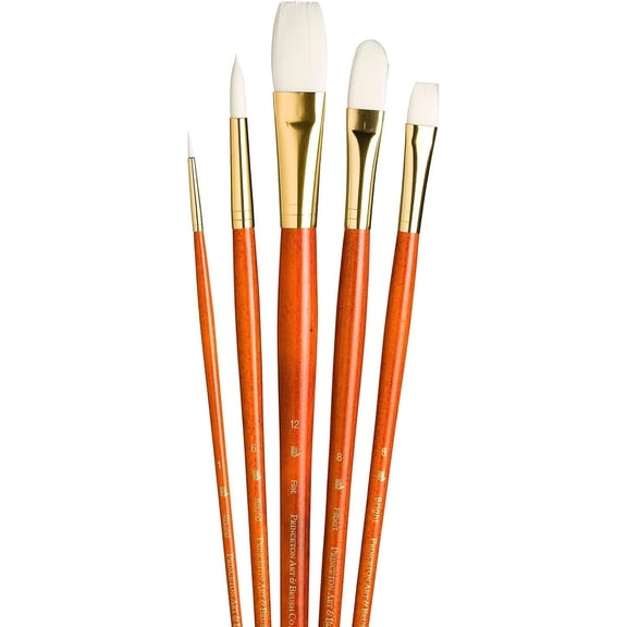 JJEAN-RealValue Brush Set, White Taklon, Orange Handle, 5 Piece, 1 Count