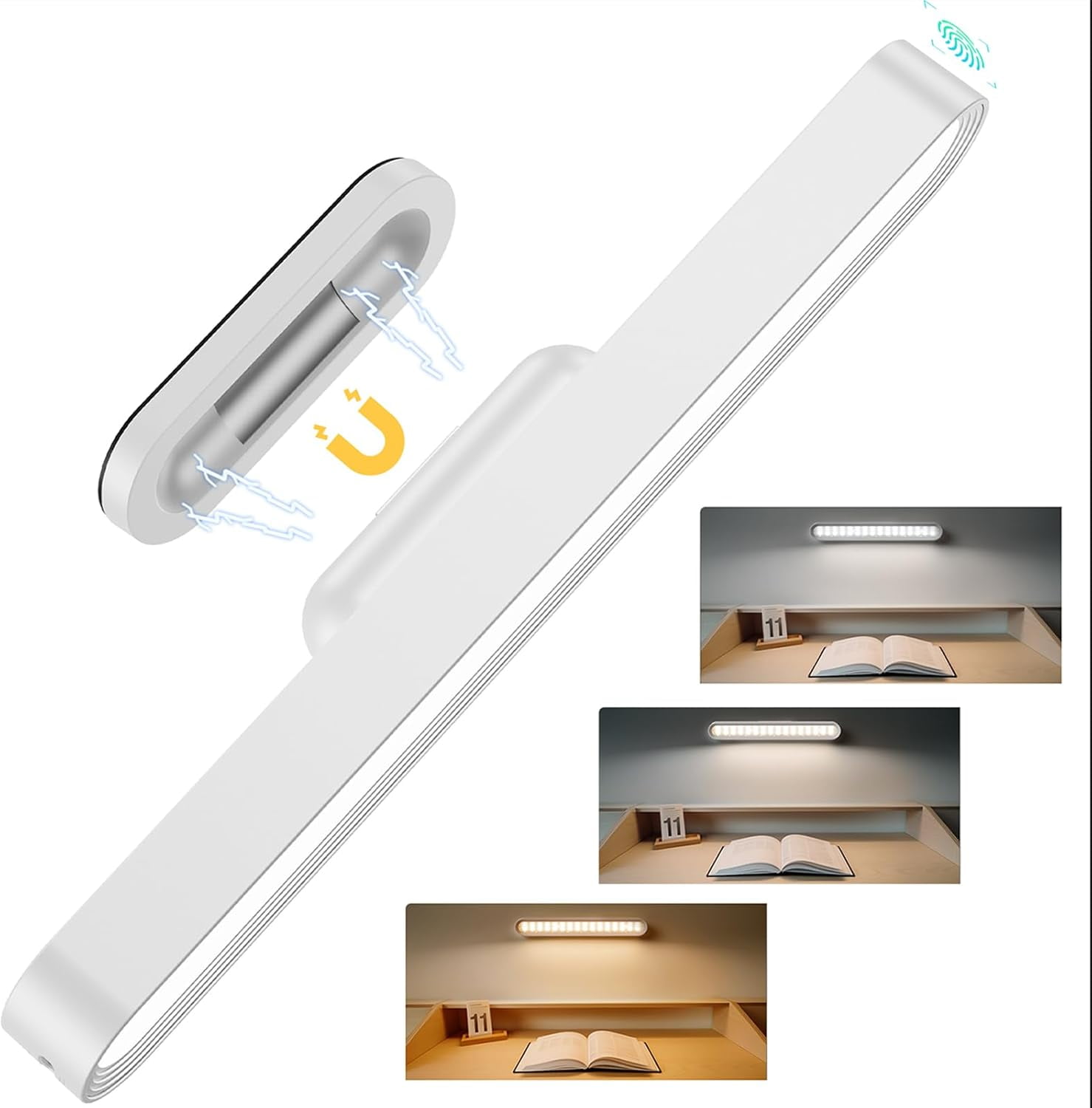 JJEAN-Rechargeable Magnetic Under Cabinet Lighting, 3 Colors Adjustable Mirror Lights with 50 LED, 2600mAh Battery Makeup, Touch Lights Bar for Closet Bathroom Kitchen Sink Picture