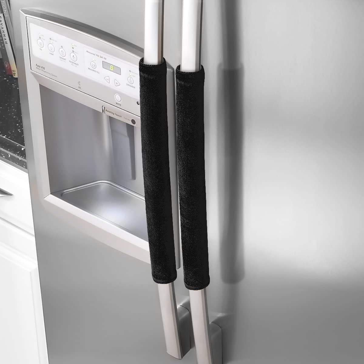 JJEAN-Refrigerator Door Handle Covers,Keep Your Kitchen Appliance Clean from Smudges,Fingertips,Drips&Food Stains,Perfect for Dishwashers(12" L3.75 W, Black)