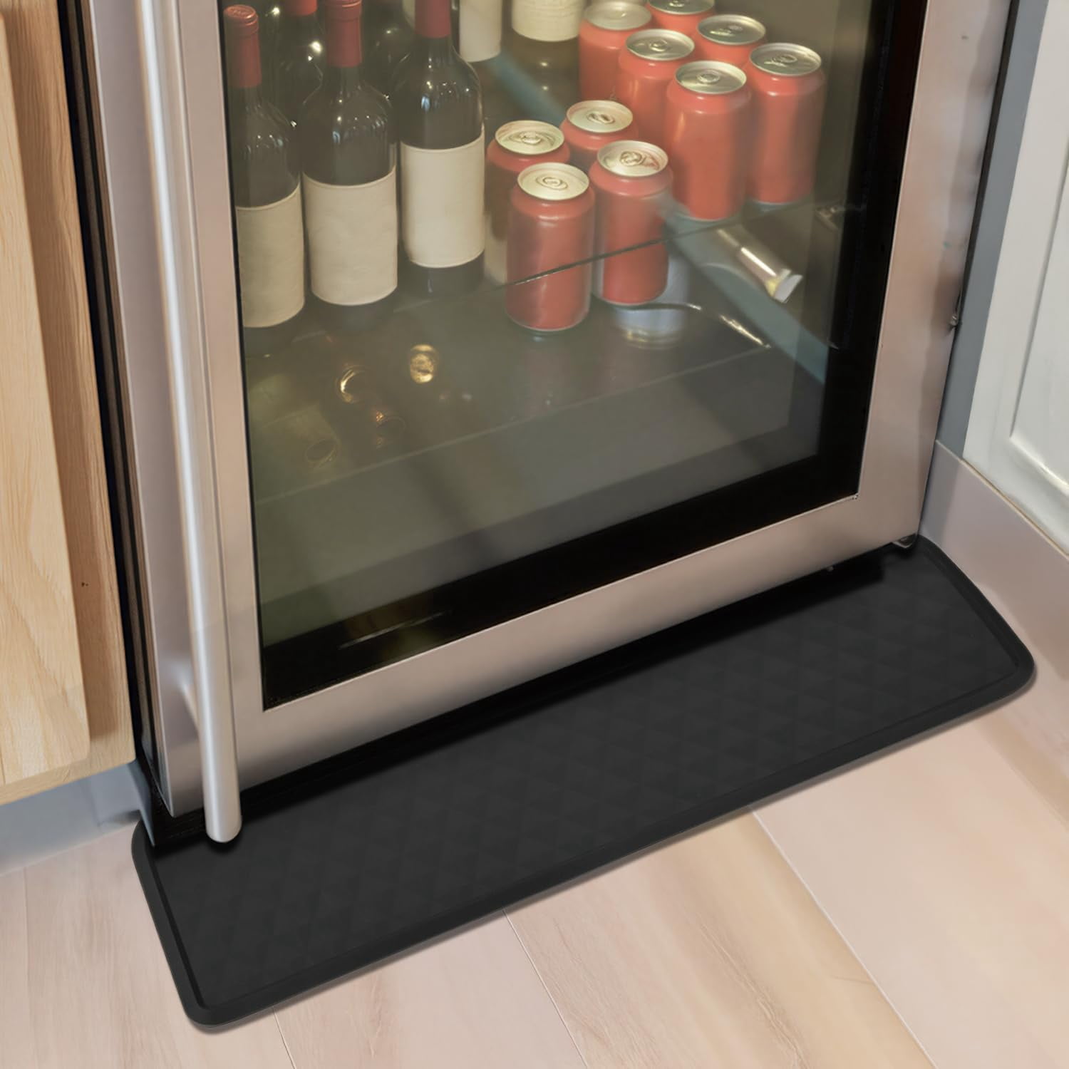 JJEAN-Refrigerator Mat, 27" L x 6" 1/2 D Washing Machine Spill Liner, Drip Tray and Leak Catcher Mat, Fridge Mat Prevent Water Leakage and Floor Damage from Elecrical Equipment Heavy Duty Black